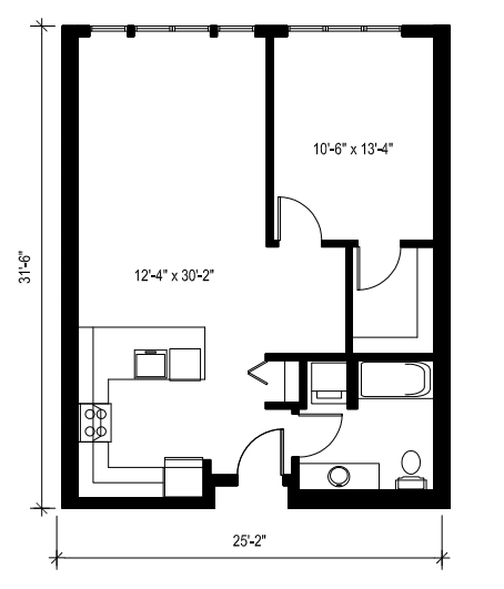 A black and white image of a floor plan for a room.